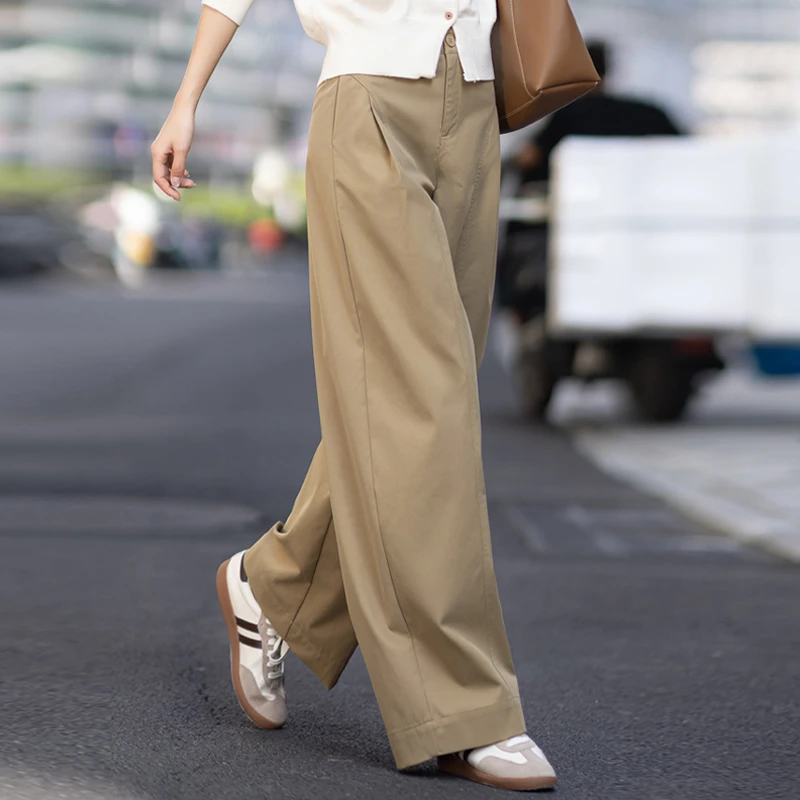 卡其色休闲裤女2026新款裤子春秋季高级感贝斯裤宽松显瘦阔腿长裤