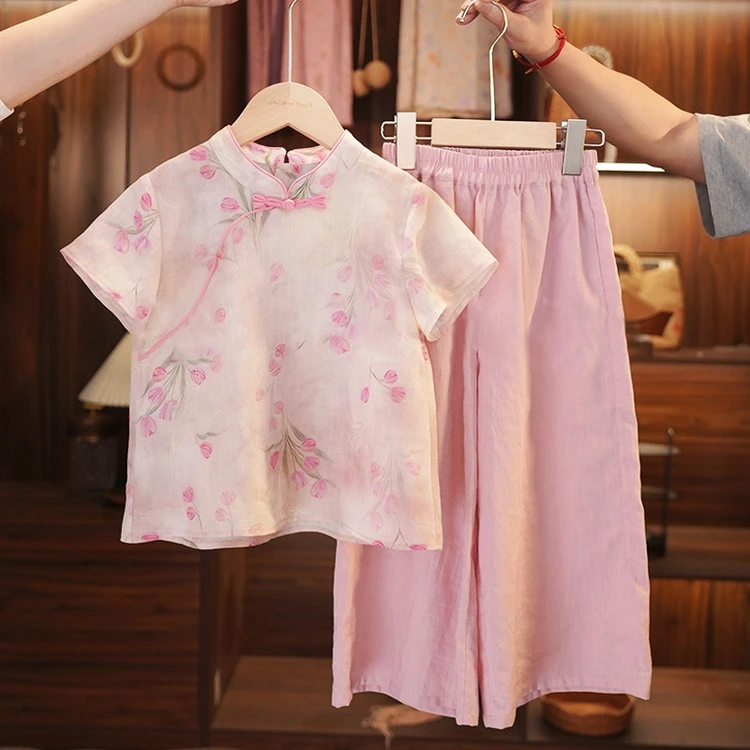 汉服女童夏套装新中式国风儿童2025新款女孩夏装女大童两件套唐装