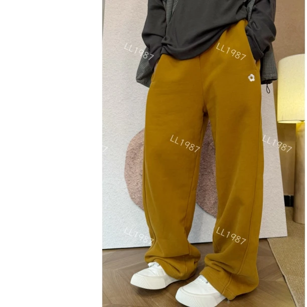HY罗罗【刺绣小花】加绒腿精显瘦高高矮可穿卫裤直筒裤设计师款时尚