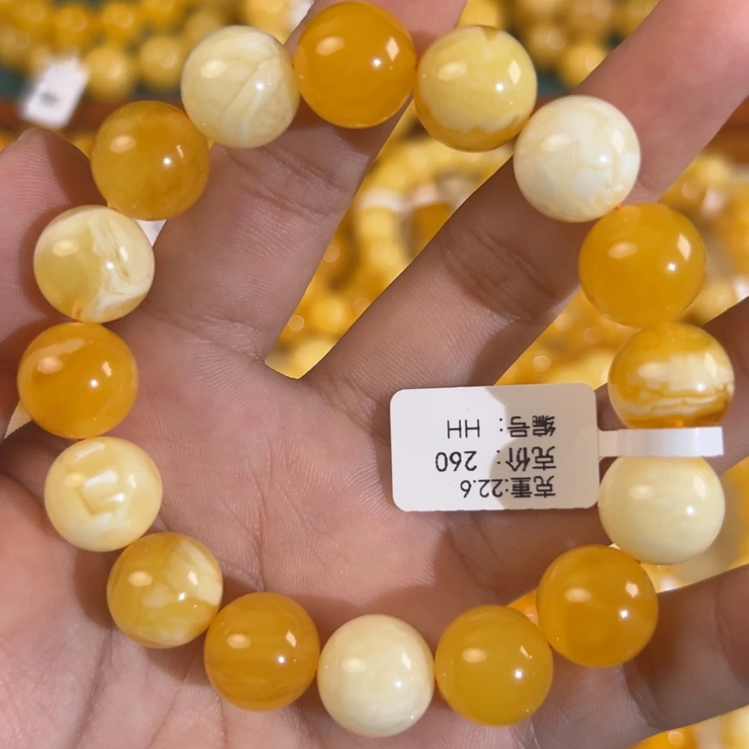 琥珀未镶嵌手链22.6g焦皮多宝圆珠13mm hh