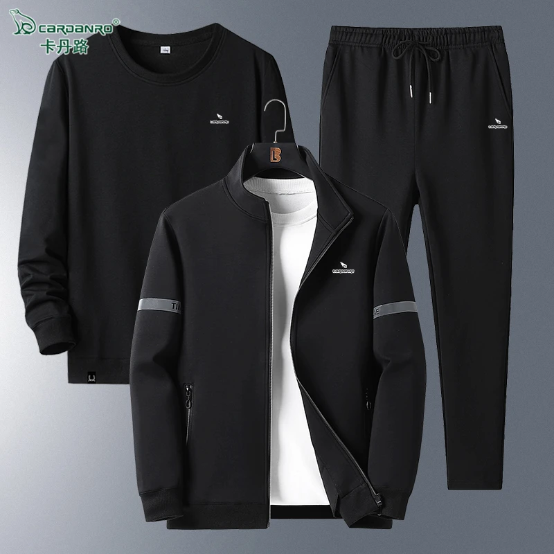 卡丹路中老年男装爸爸装2025新款秋冬运动休闲套装加绒保暖三件套