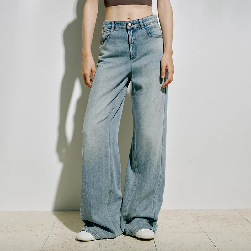 【裤子】【商场同款新品】艾诺丝雅诗 宽松做旧牛仔裤 50423236