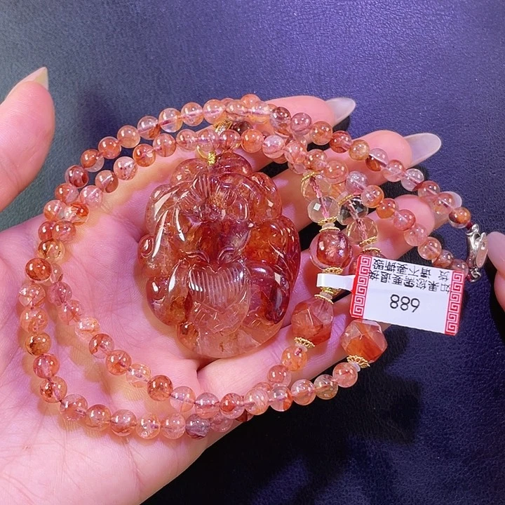 水晶红胶花吊坠银S925镶嵌