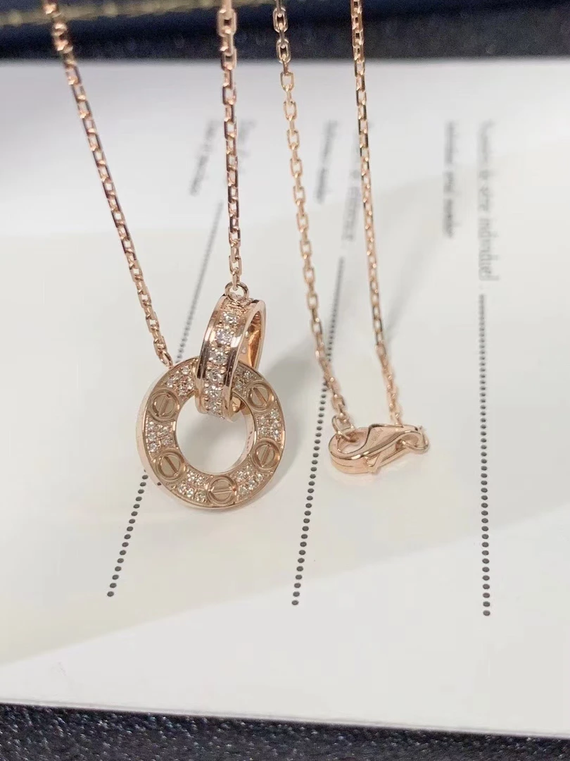 【IRIF】通体18k天然钻满钻love小饼饼环项链101