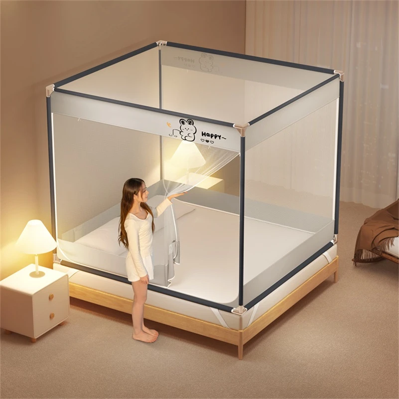 加高拉链家用床上防摔蚊帐卧室防摔三开门防蚊加加厚夏季方顶蚊帐