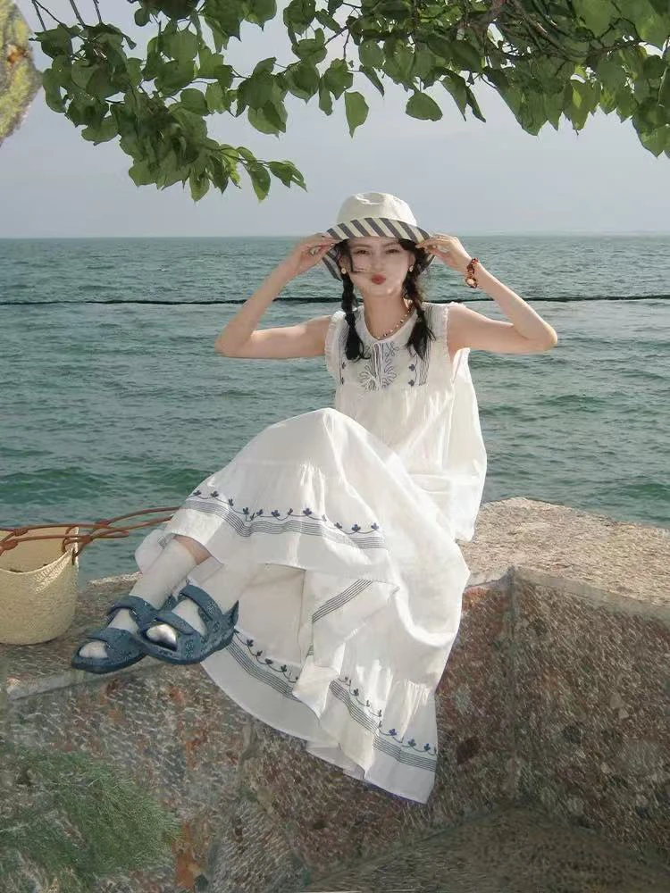 MS@5988  韩系重工刺绣无袖长裙套装 7-6