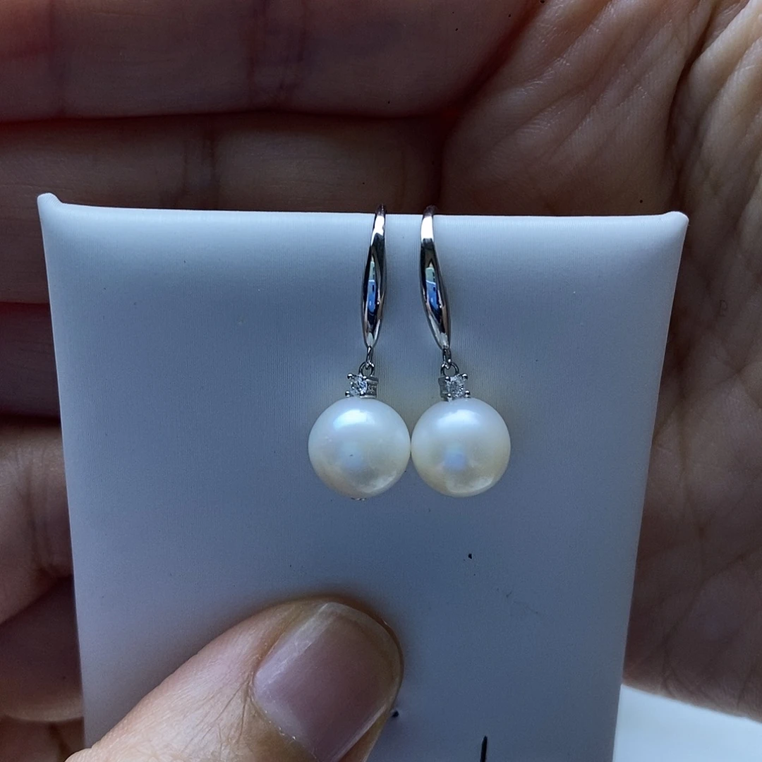 银S925镀金镶嵌耳饰淡水珍珠