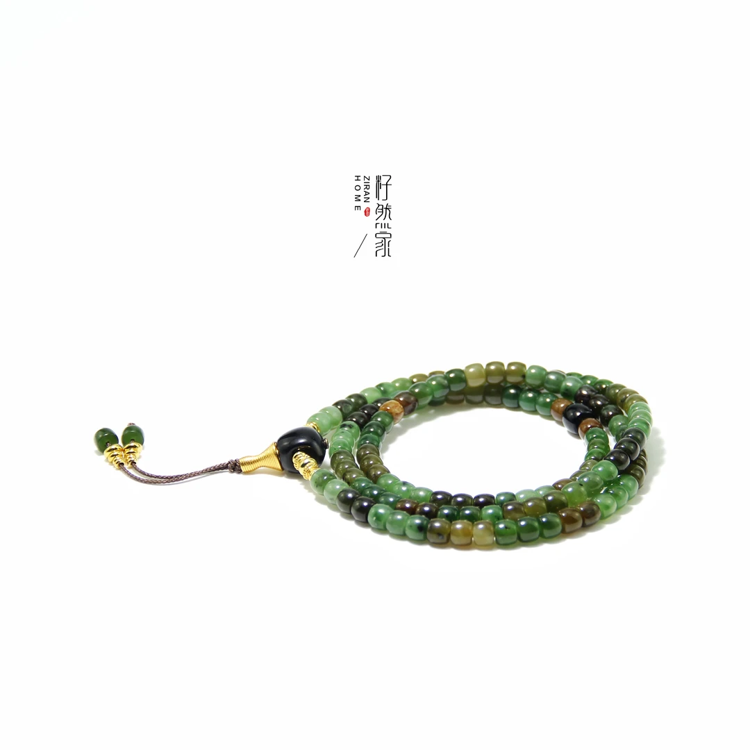 天然和田玉红皮碧玉直切108长链6mm