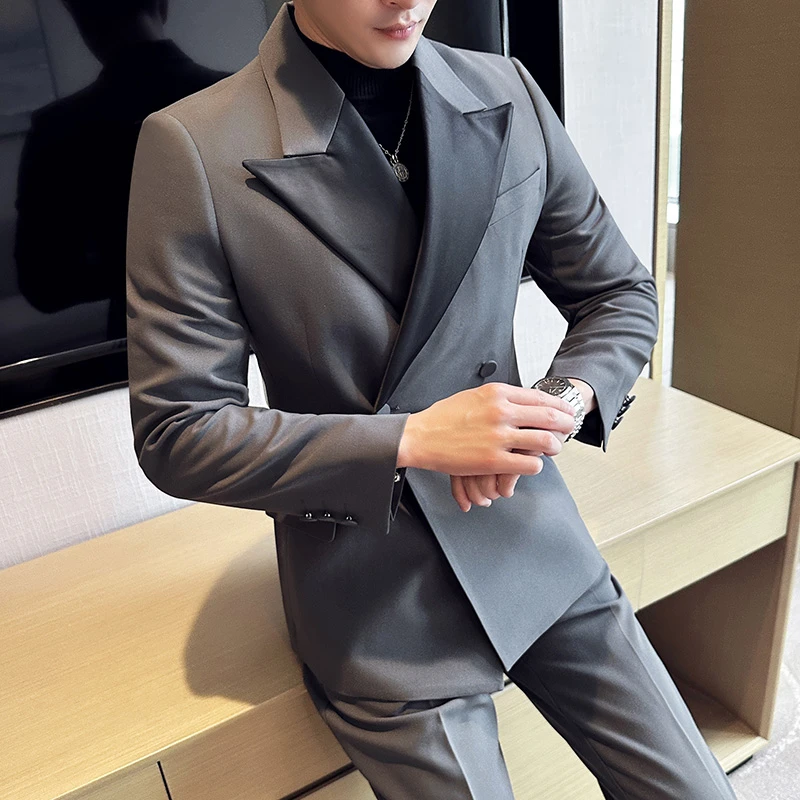 CATIA SELI高级感简约结婚西服两件套男士轻奢礼服戗驳领西装套装