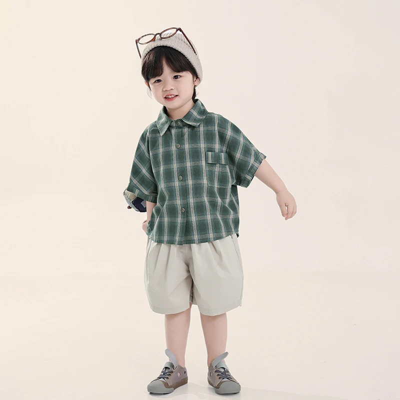 男童衬衫儿童夏季新款儿童韩版格子衬衣中小童薄款上衣