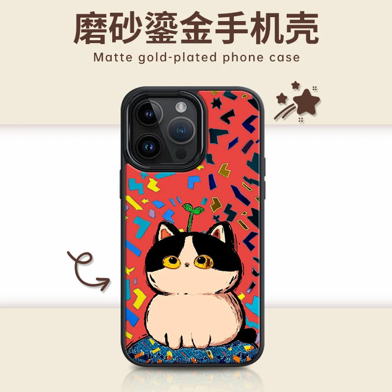 适用苹果iphone17promax 鎏金焕金PC手机壳16/15/14大眼萌猫
