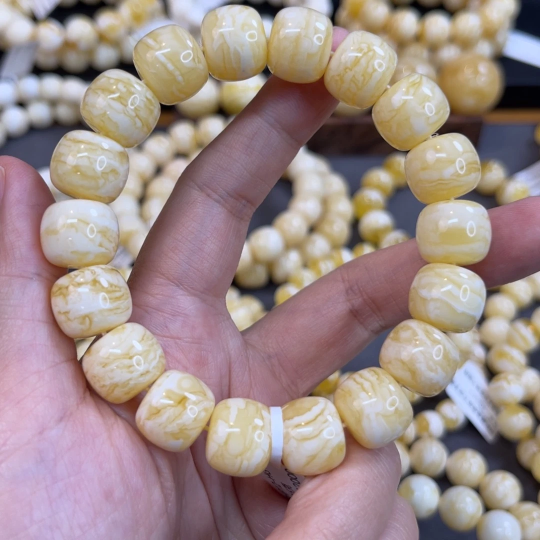 蜜蜡未镶嵌手链14mm瓷白千层雪