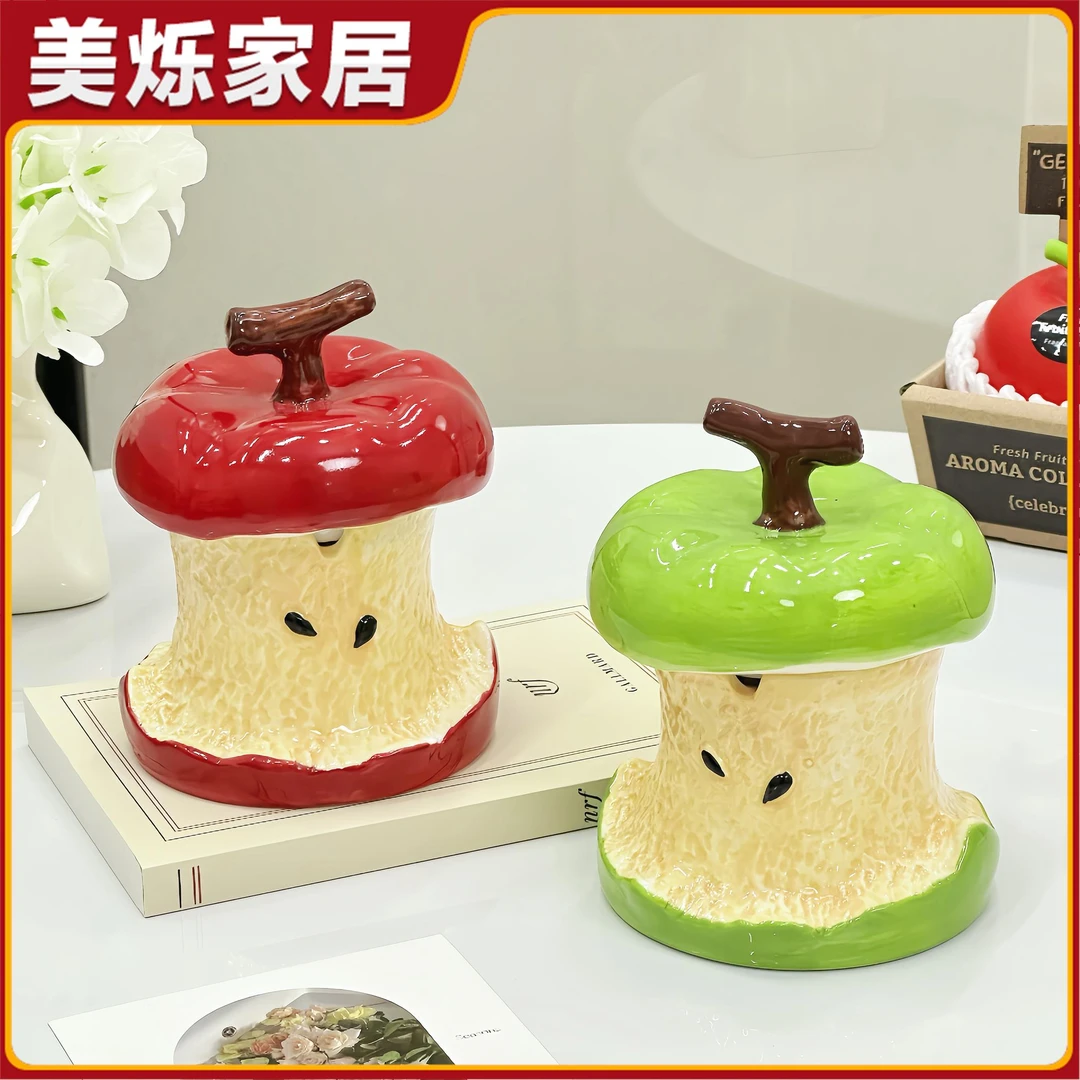 苹 果陶瓷烟灰缸家用客厅办公室桌面装饰创意带盖子防飞灰个性烟