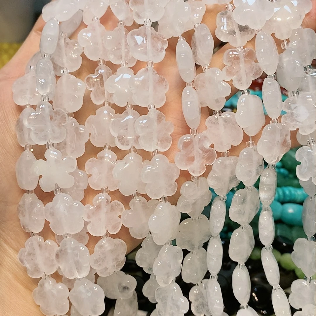 散珠玛瑙/玉髓15mm白水晶雕刻花一条