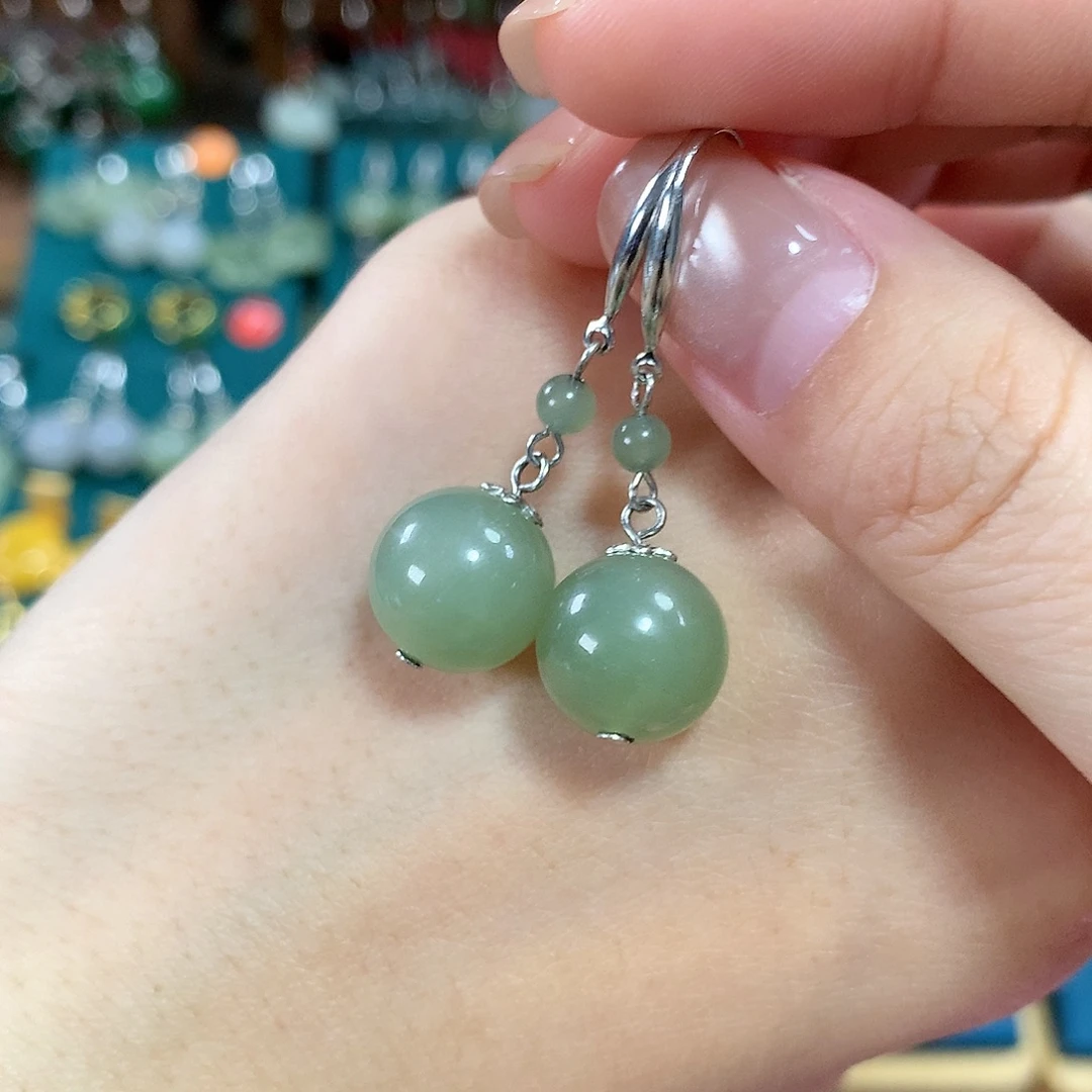 和田玉银S925镶嵌耳饰卡12mm左右