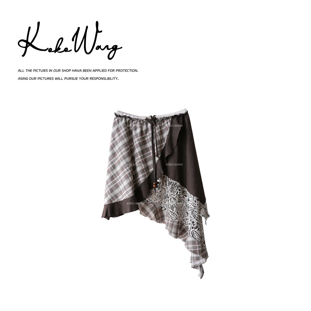 KOKO WANG 高腰都市游牧风撞色拼接不规则百搭半身裙 N0015G31Q01