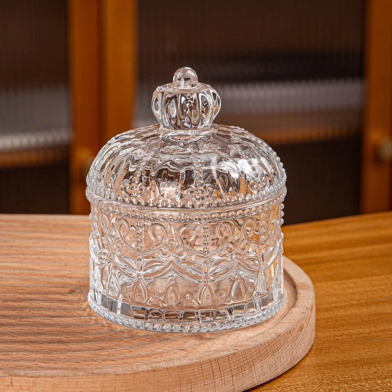 【皇冠浮雕消磁碗】复古透明法式欧式家用创意罐子糖果罐