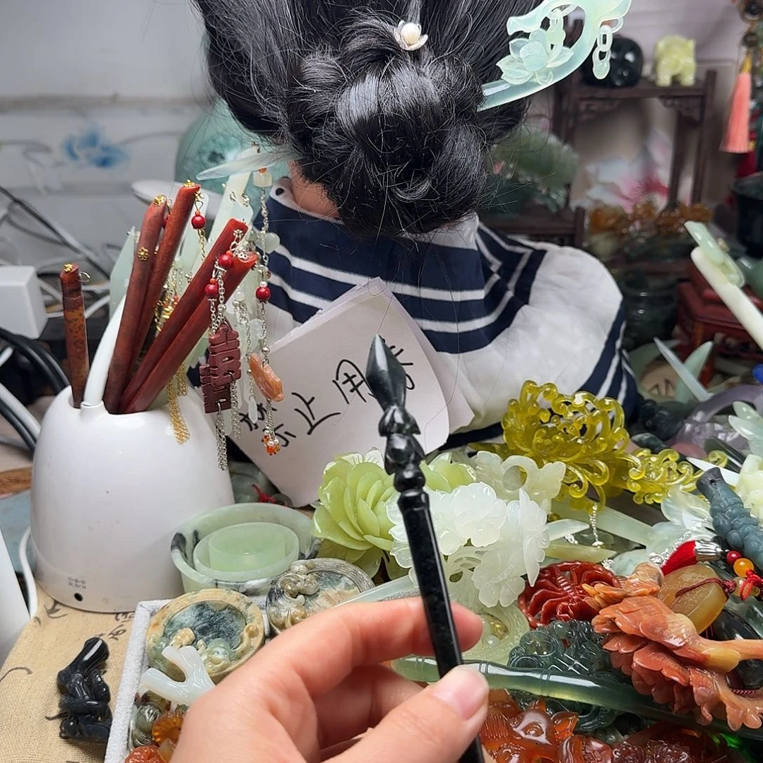 蛇纹石玉合金发饰