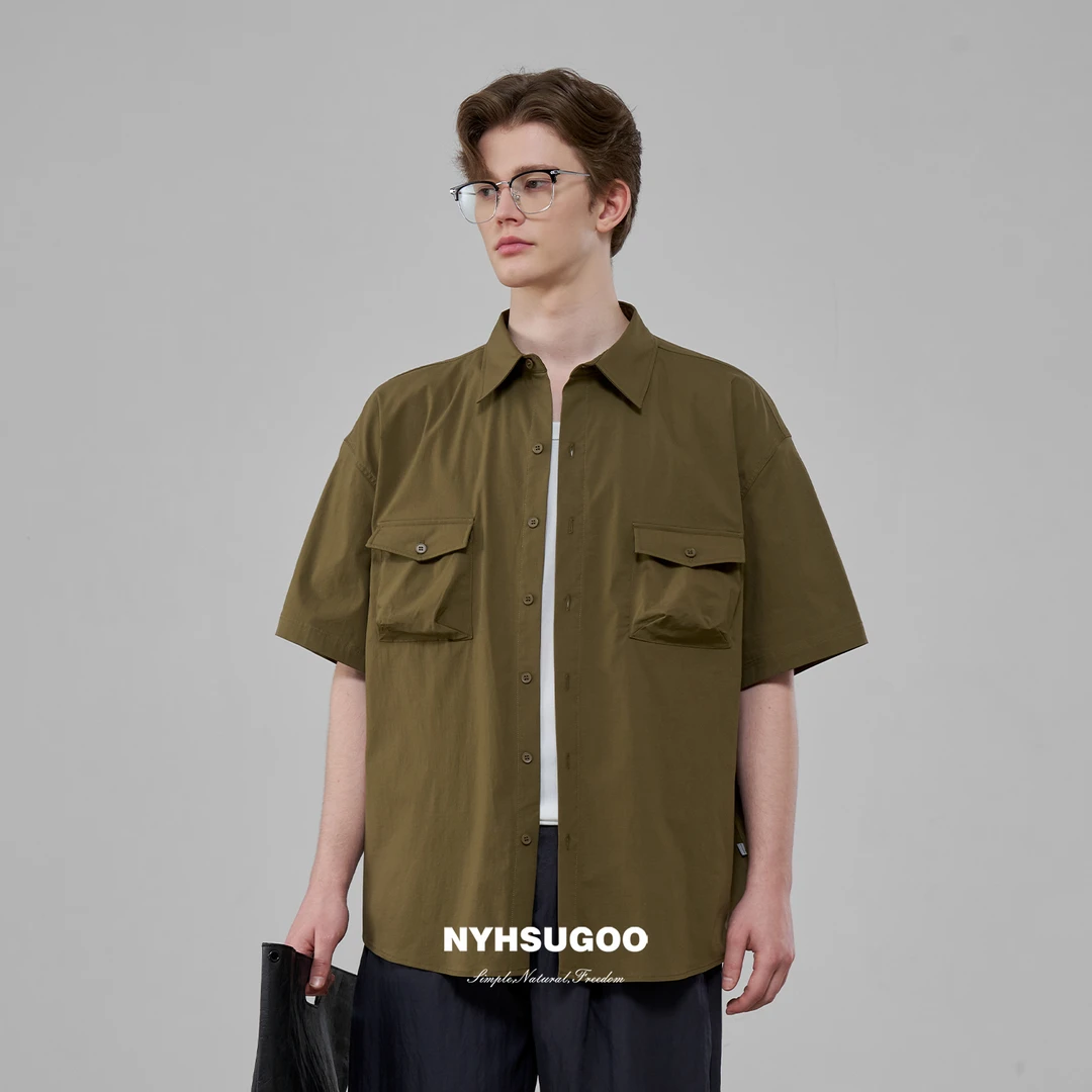 NYHSUGOO/南乙夏季棉感双口袋短袖设计休闲薄款男士3662短袖衬衫