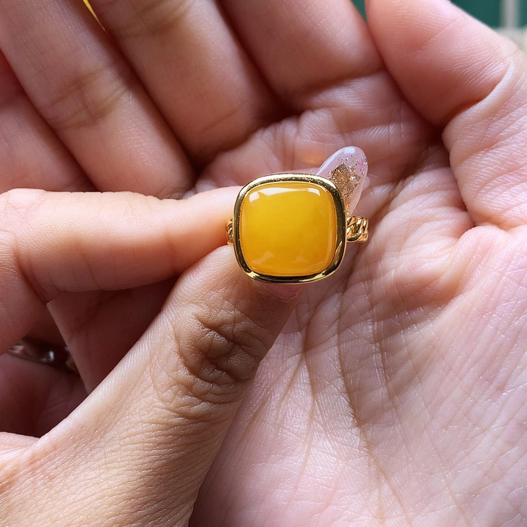 蜜蜡银S925镶嵌戒指戒指