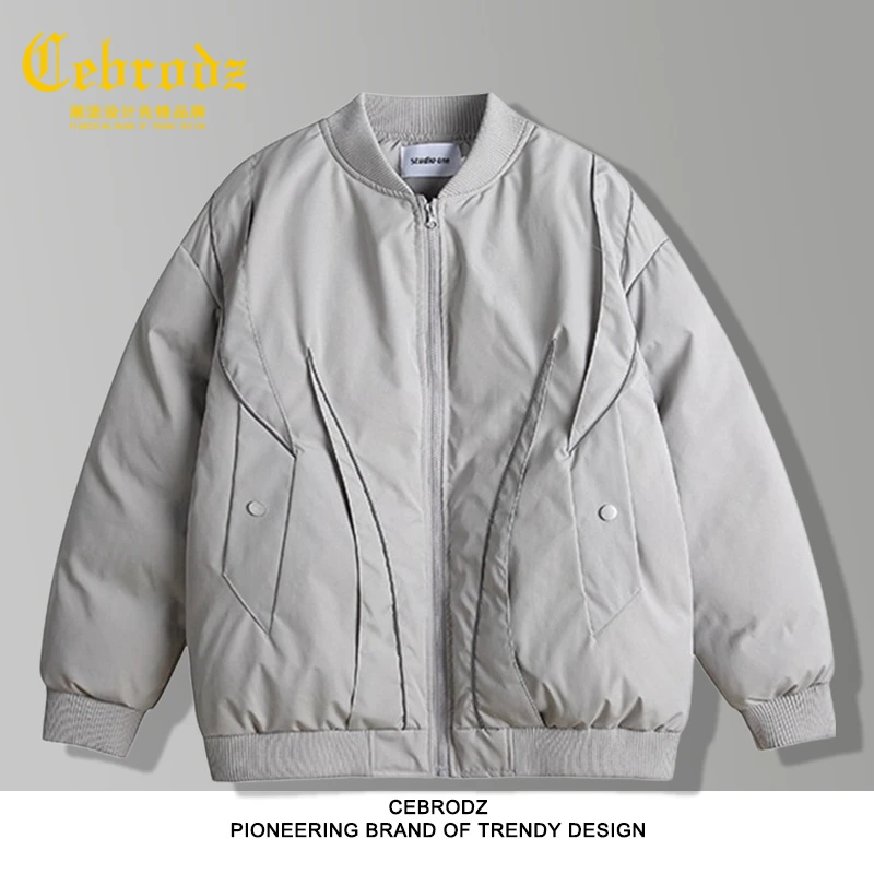 法国Cebrodz美式复古飞行员加厚新款潮牌宽松机能风棒球服棉服男