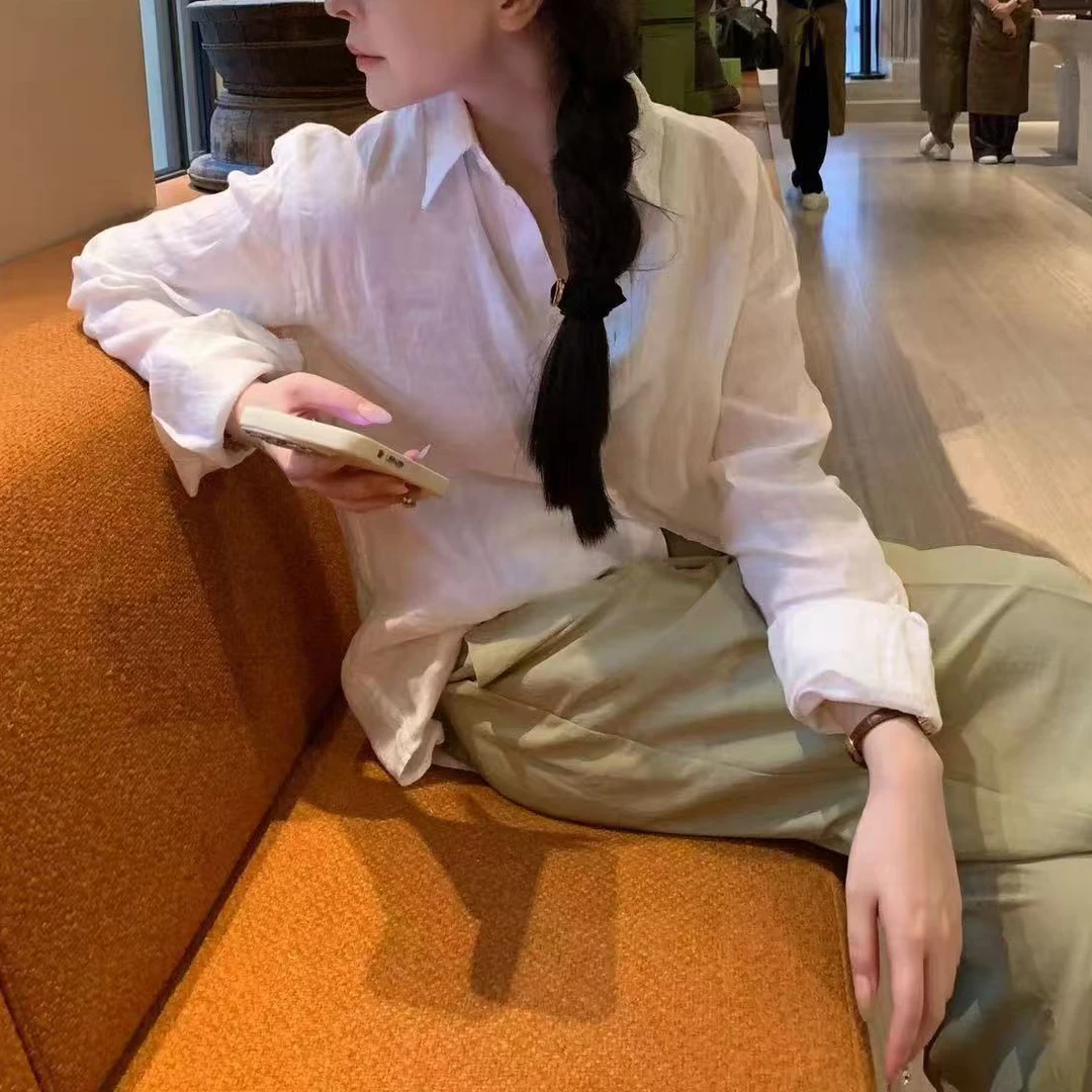 宝丫轻奢 情侣男女式简约透气舒适刺绣长袖衬衫K1622