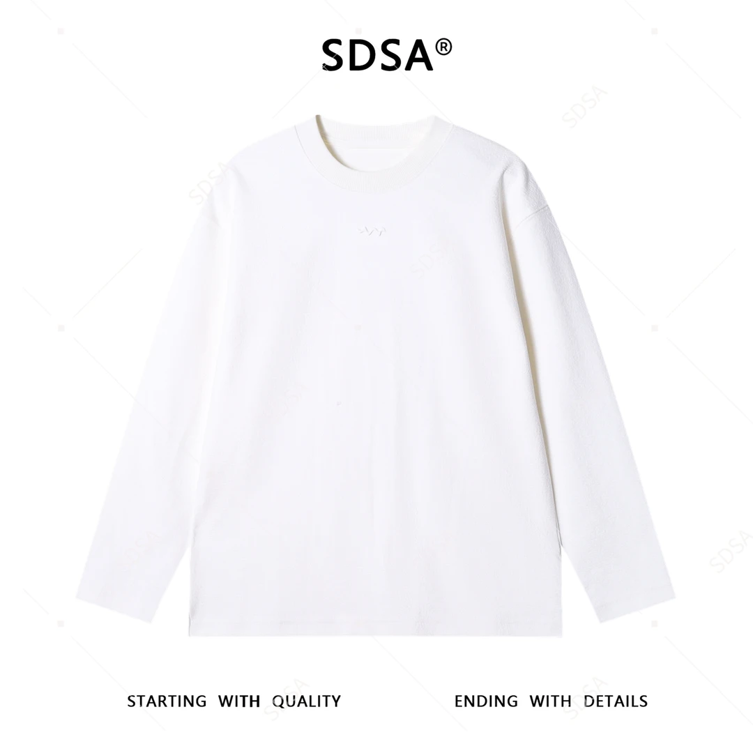 SDSA男士秋冬新款痞帅男装韩版纯色刺绣圆领长袖T恤休闲宽松上衣