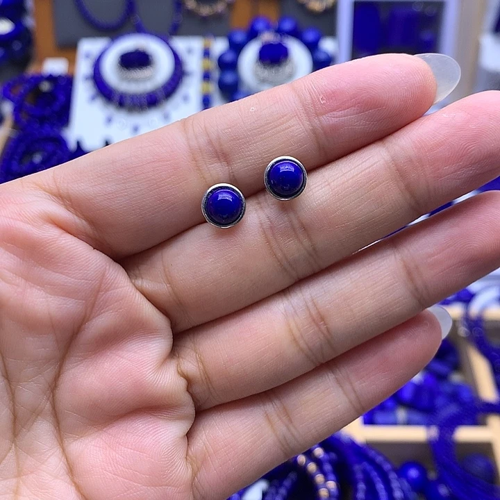 青金石银S925镶嵌耳钉