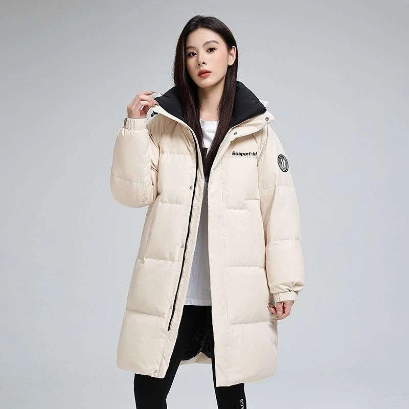 情侣男女同款羽绒服冬春季新款中长款加厚保暖气质白鸭绒连帽外套