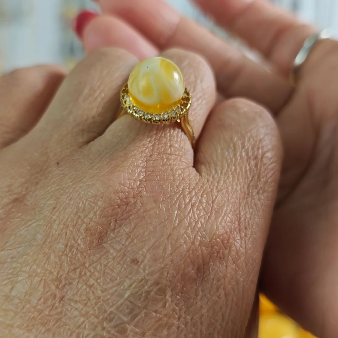 银S925镀金镶嵌琥珀戒指