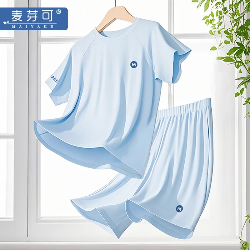 8208儿童莫代尔7A抗菌短袖套装男童儿童女童睡衣夏款
