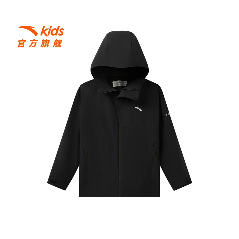 安踏儿童男大童运动上衣2025春新款青少年户外运动防水连帽薄外套