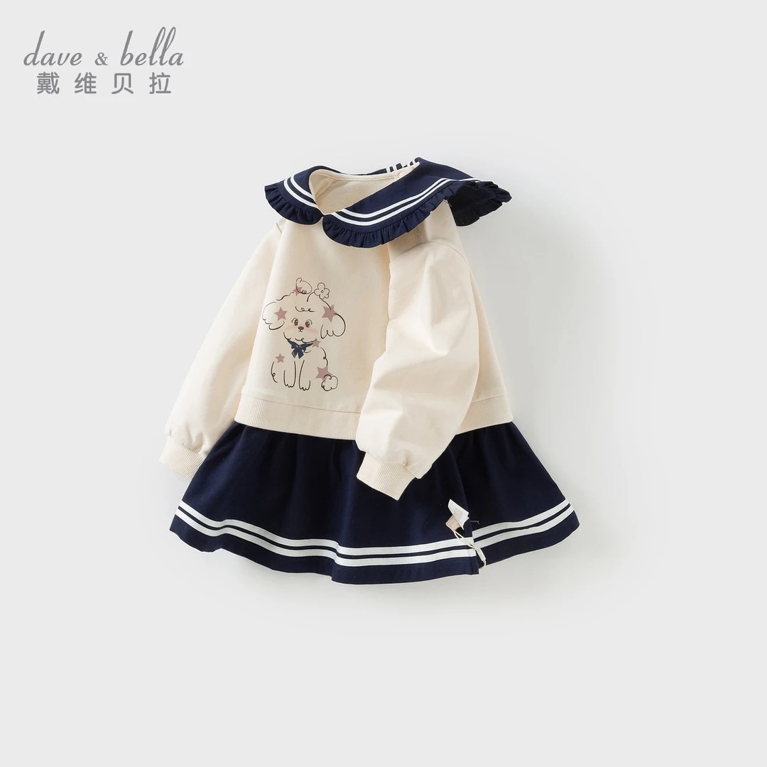 戴维贝拉女童裙式上衣儿童学院风假两件连衣裙卫衣上衣DB1250891