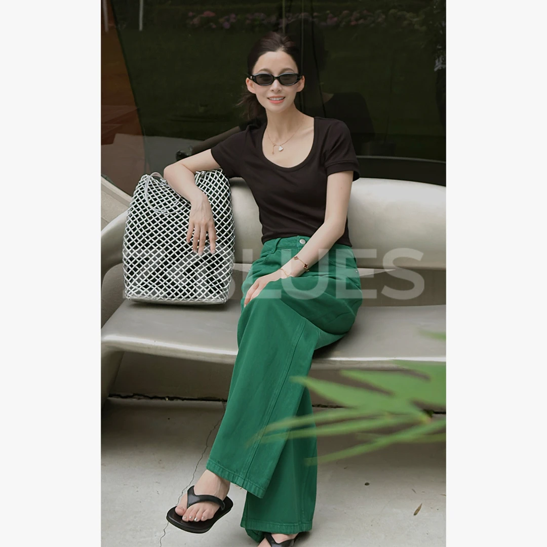 Z.blues【显瘦十斤】甜辣修身小短款正肩鱼骨曲线T恤YZHT96027