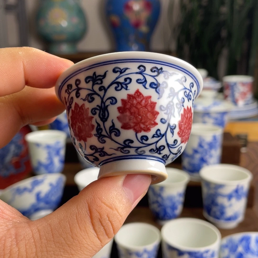 釉里红金刚莲一口杯