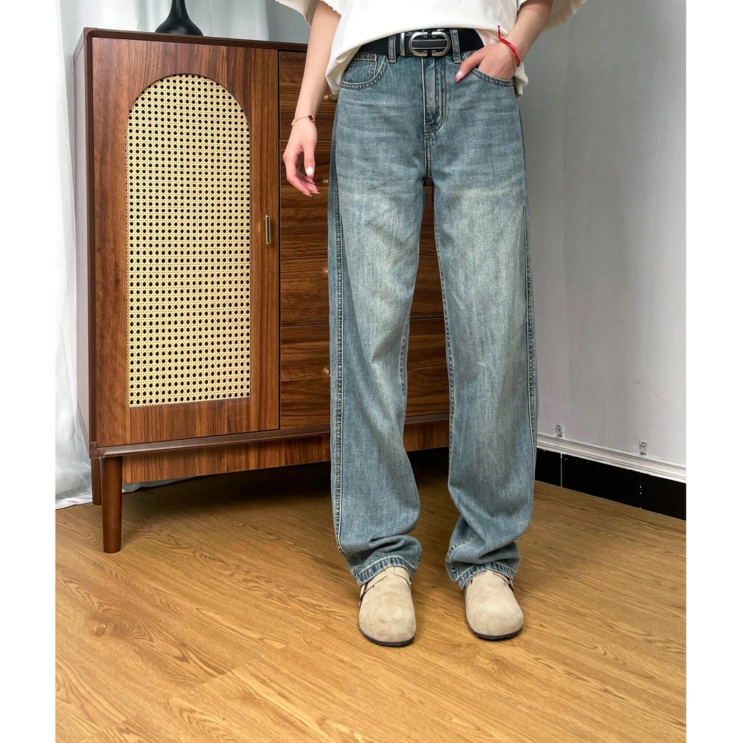 【Ashley】美式复古牛仔裤水洗做旧宽松休闲直筒高街百搭潮流1132