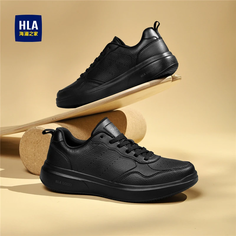 海澜之家男鞋2025新款运动皮鞋男全黑简约经典时尚百搭休闲商务鞋