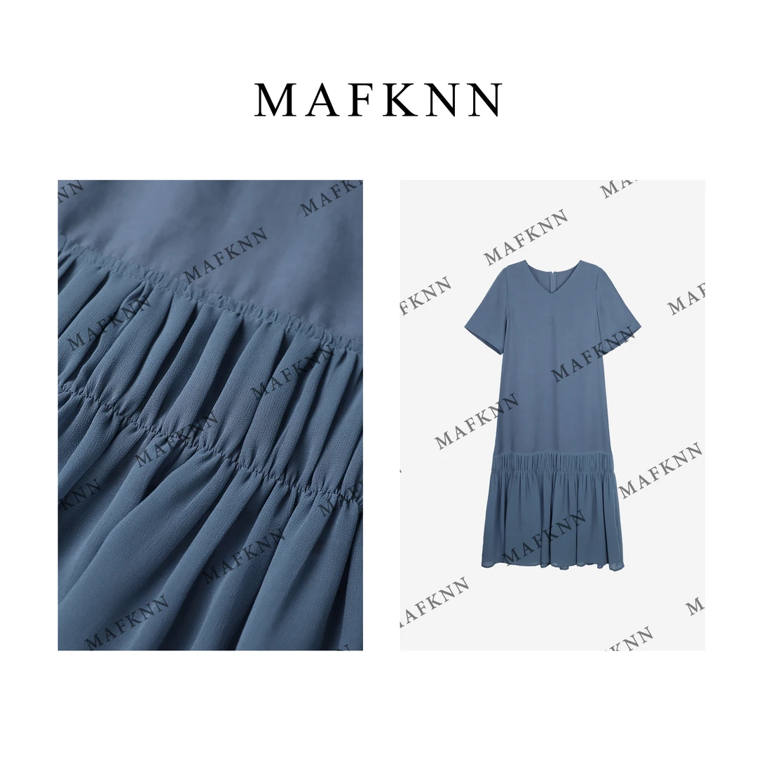 MAFKNN/玛肯时尚休闲简约纯色百搭夏季中长款连衣裙MK12573