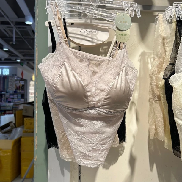 6323法式性感交叉美背吊带背心蕾丝拼接缎面一体式内搭外穿