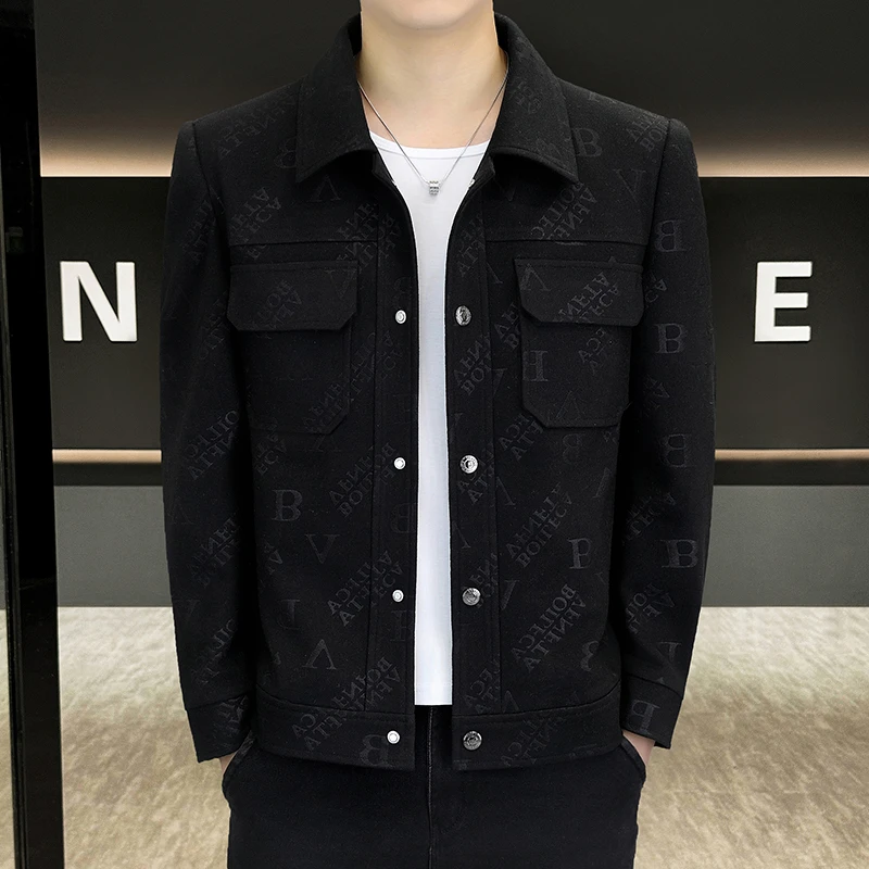 2025春秋新款时尚潮流提花夹克男士修身帅气工装休闲百搭韩版外套