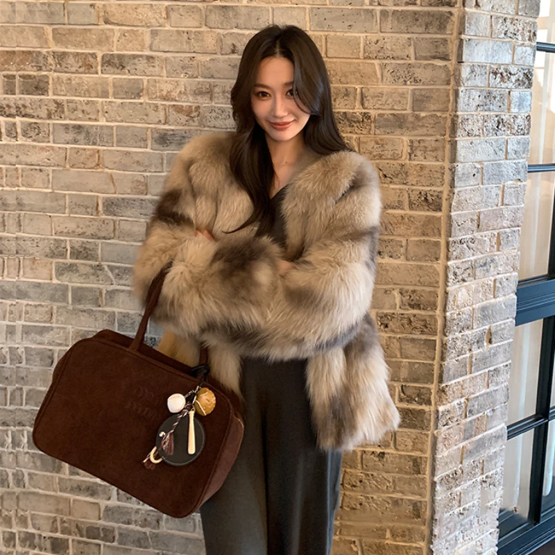 环保皮草人间妲己芬兰进口仿SAGA仿狐狸毛腹毛皮草中长款外套