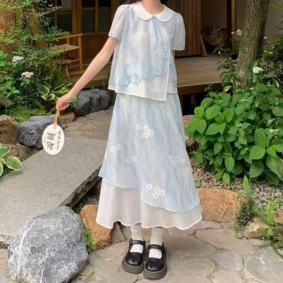 夏季新款女大童中式薄款套装女孩中国风两件套复古zb5882田范KIDS