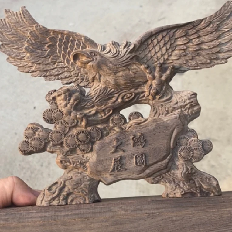 实木摆件雕刻精美手工工艺品老料大展鸿图居家摆件老鹰摆件23厘米