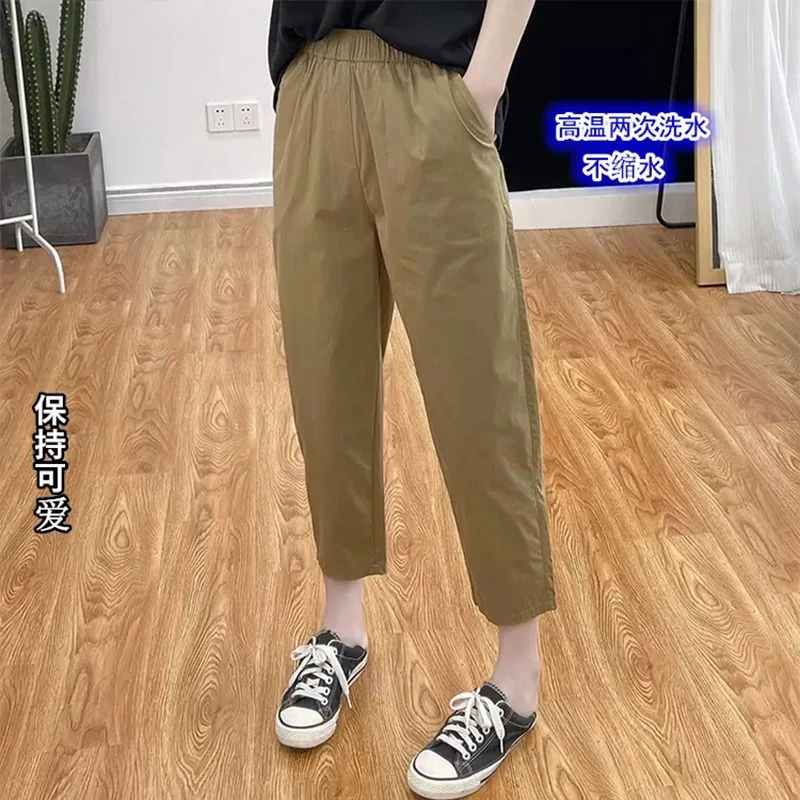 2025纯棉八分烟管裤女夏季薄款九分全棉休闲大码宽松显高显瘦