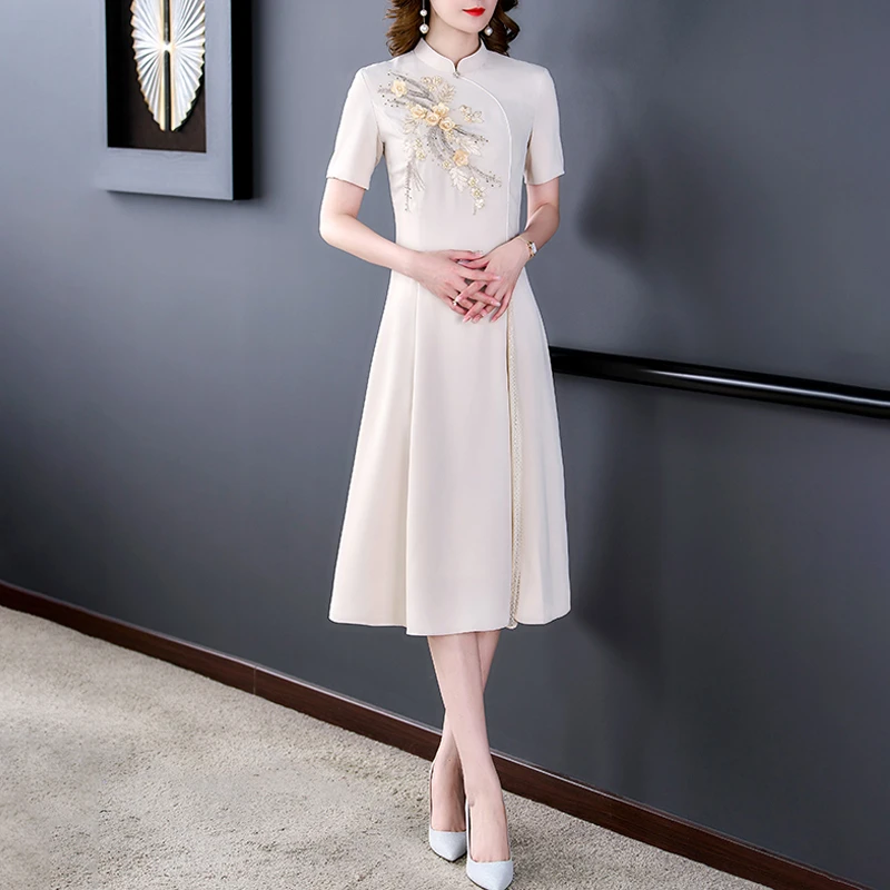 新中式改良旗袍高级感连衣裙优雅知性气质女装夏季中国风盘扣裙子