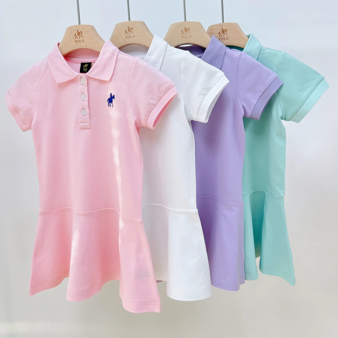 夏季新款中大童纯色短袖polo休闲学院风夏季女童连衣裙