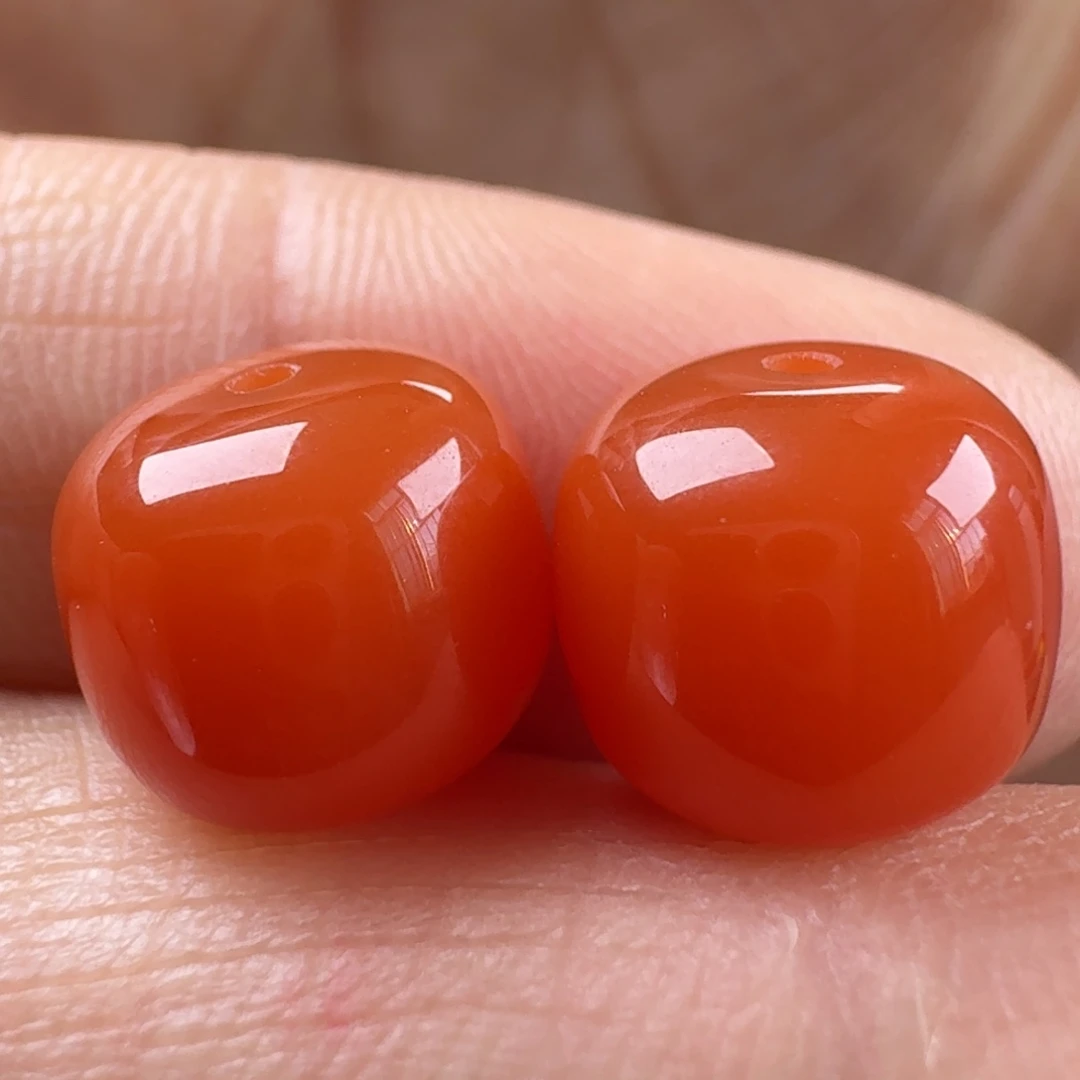 南红玛瑙未镶嵌老型对珠10.0*9.0，8.8