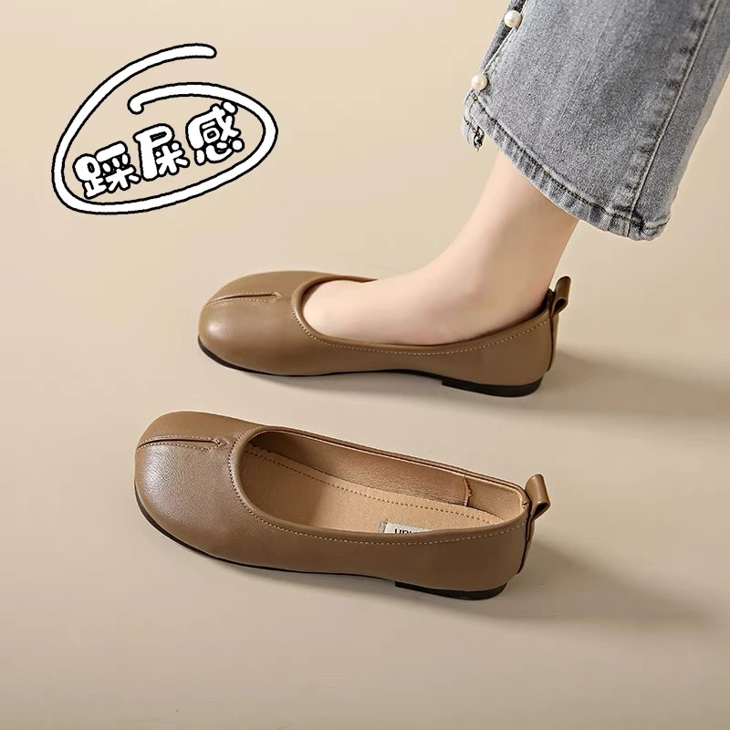 巨舒适~好穿的真皮豆豆鞋女2025年新款浅口单鞋休闲一脚蹬平底鞋