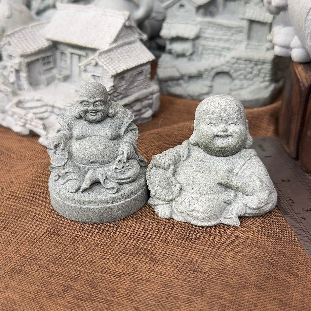 石材青砂石小号圆底弥勒➕小号笑口常开