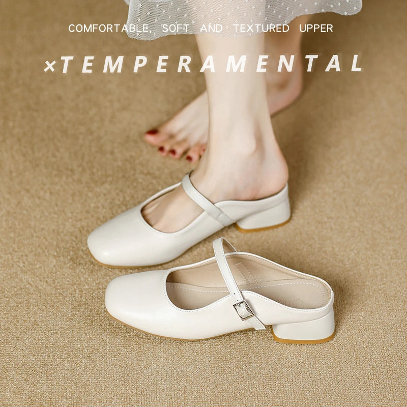 牛皮包头拖鞋女2025年新款外穿懒人一脚蹬百搭舒适软底不累脚凉拖